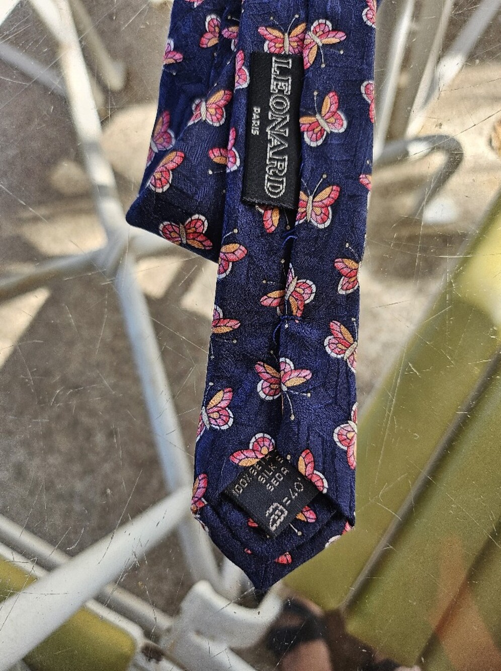 Leonard Paris Silk Tie Dessin No 70445 Blue Floral Butterfly Tie - Picture 5 of 11